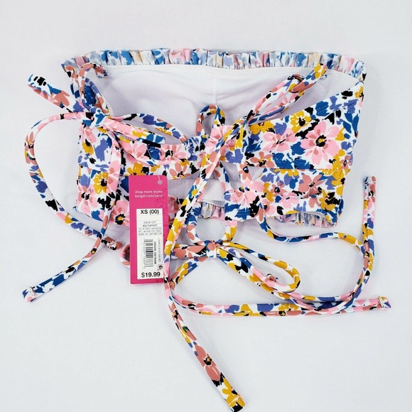 Xhilaration Smocked Bandeau Bikini Top Jrs 1 Wmns 00 Strappy Floral Swimwear - Picture 7 of 10